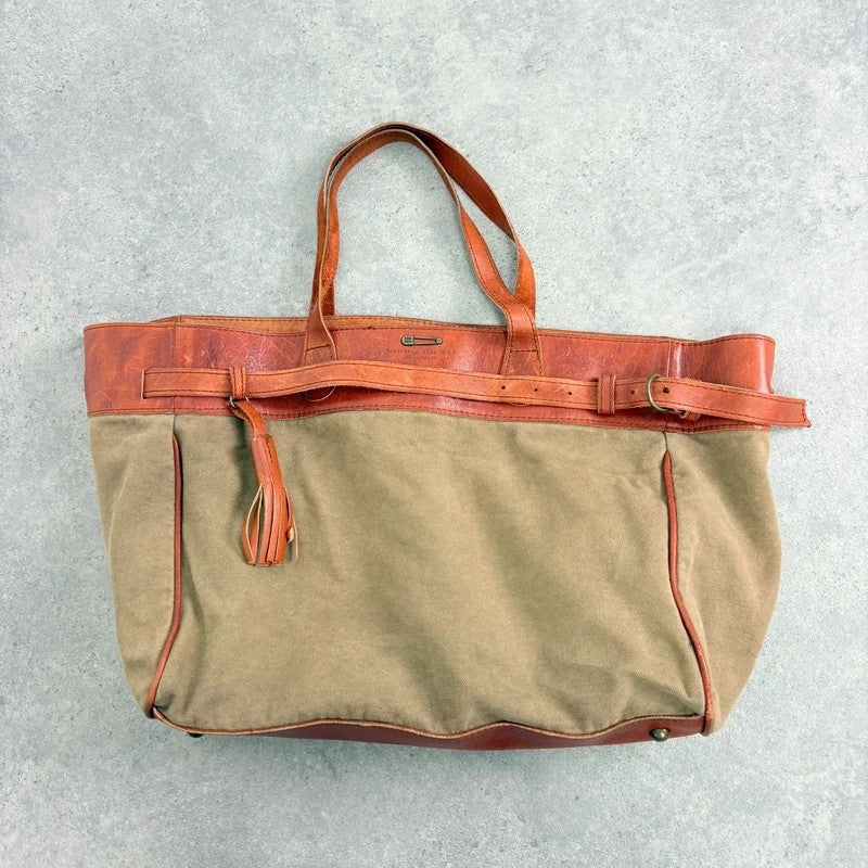 Slouchy oversized leather and canvas shoulder bag