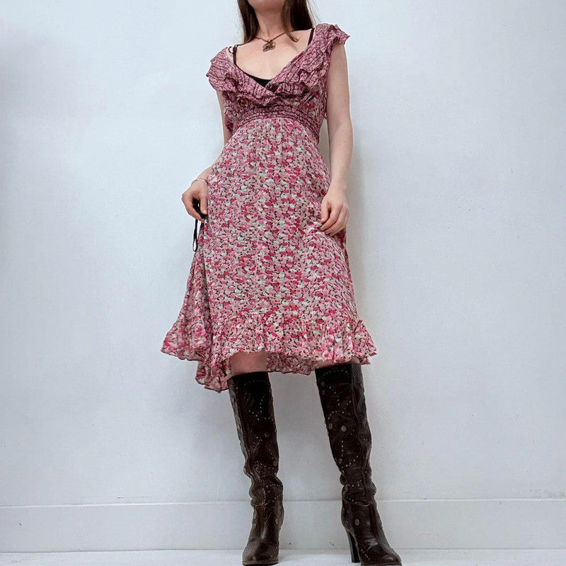 pink floral flutter summer dress