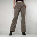 brown tartan checked wide leg suit pants