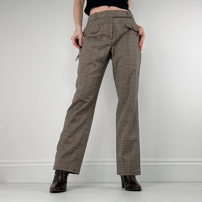 brown tartan checked wide leg suit pants