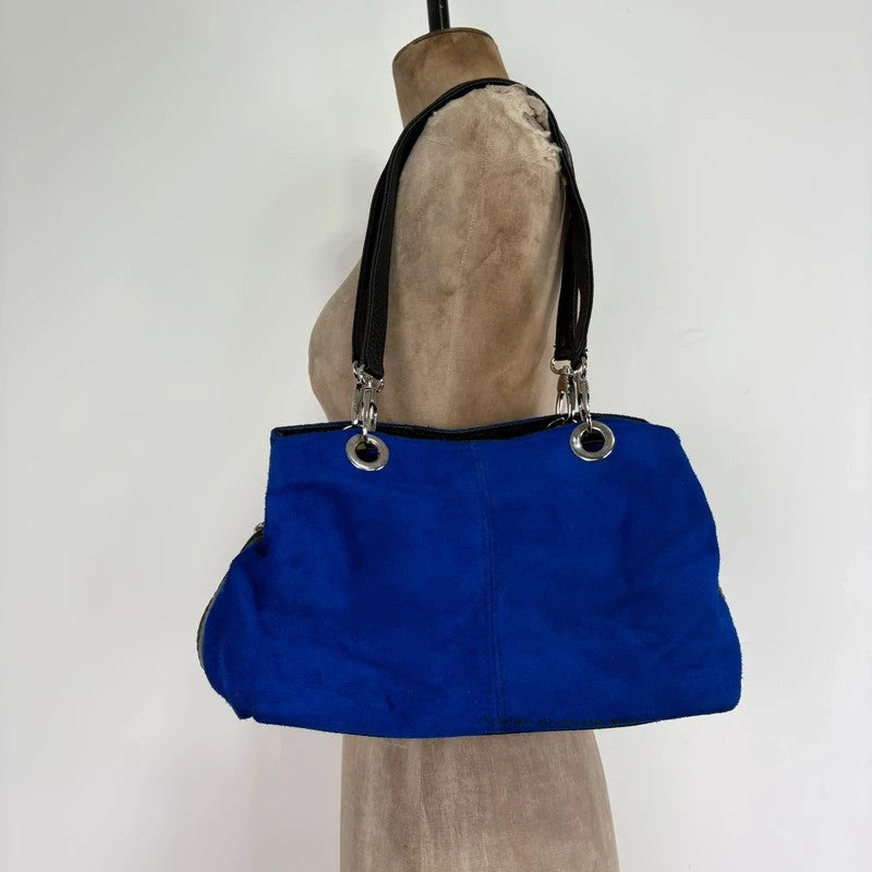 Suede electric blue leather mini eyelet handbag