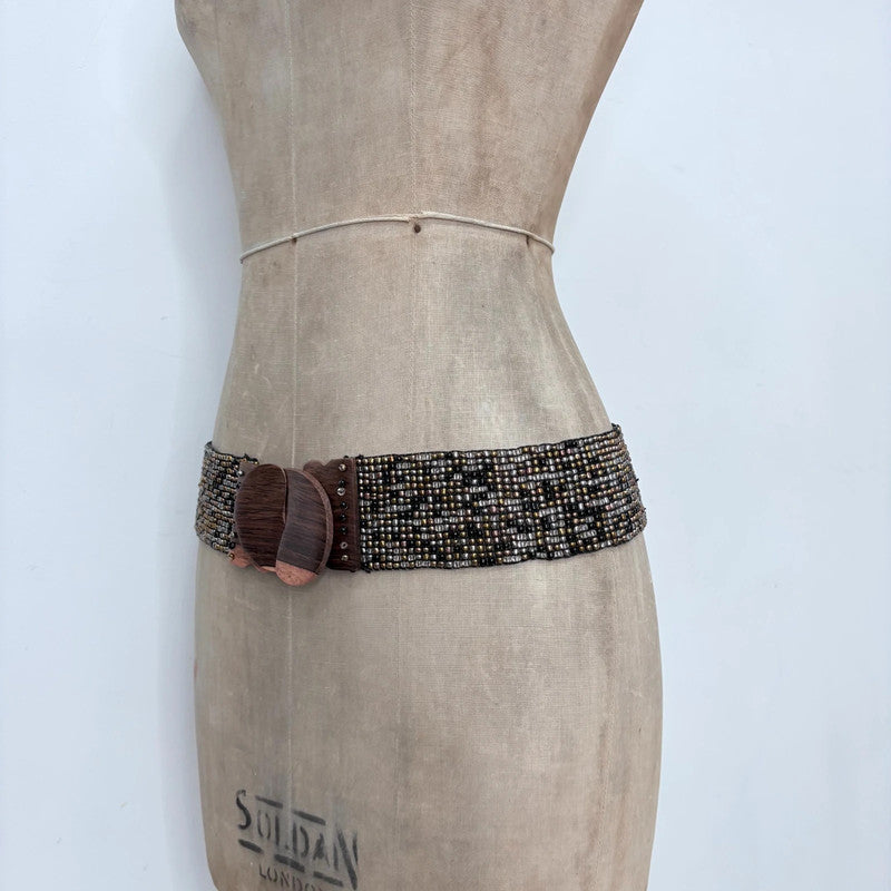 wide beaded wooden buckle belt