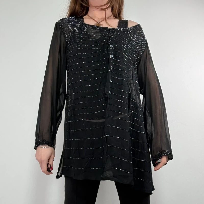 sheer black beaded Rene Derhy shirt