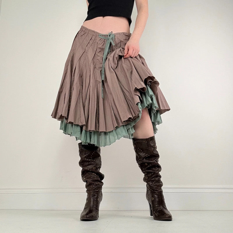 pleated flared cotton midi skirt