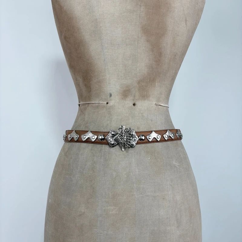 silver metal western leather belt