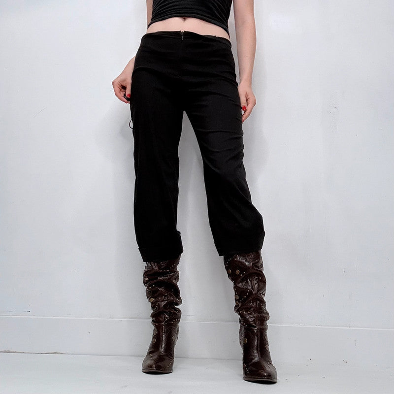 Cop Copine Black low rise lace up pleated trousers