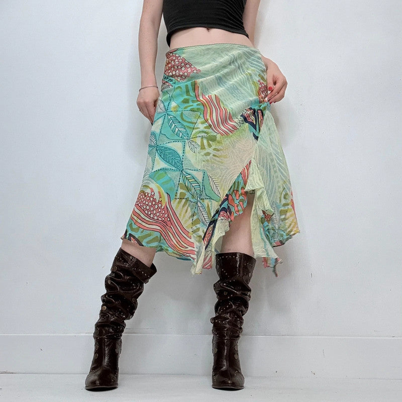 green graphic boho printed skirt
