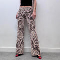 brown paisley patterned flared cord trousers