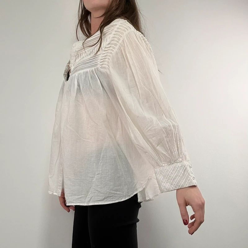 white cotton pleated flared french blouse Orfeo Paris