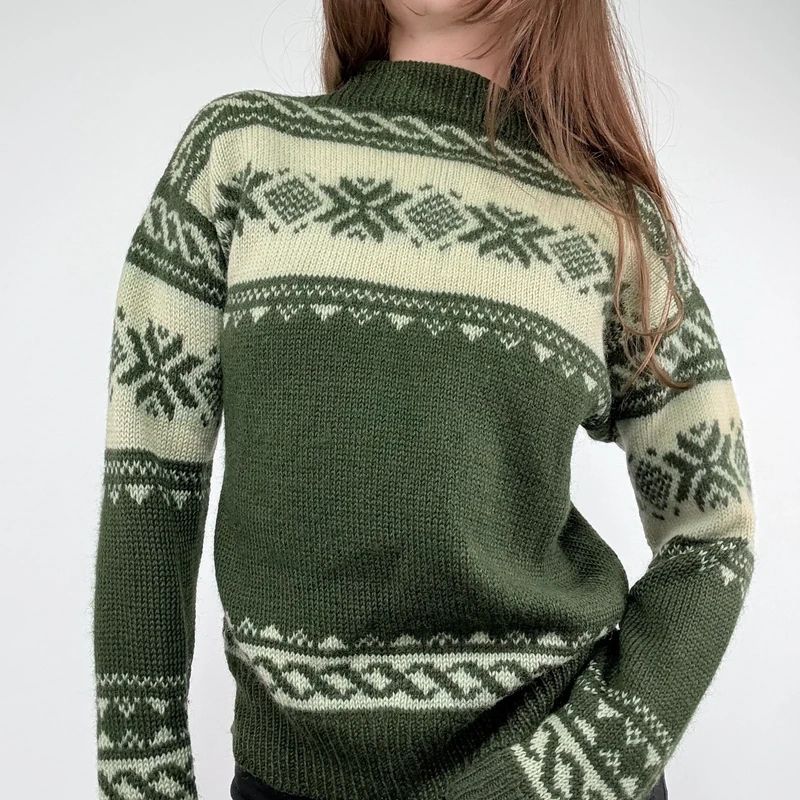 green wool fairisle knitted jumper