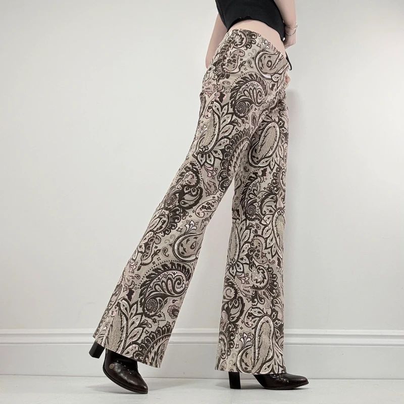 brown paisley flared trousers