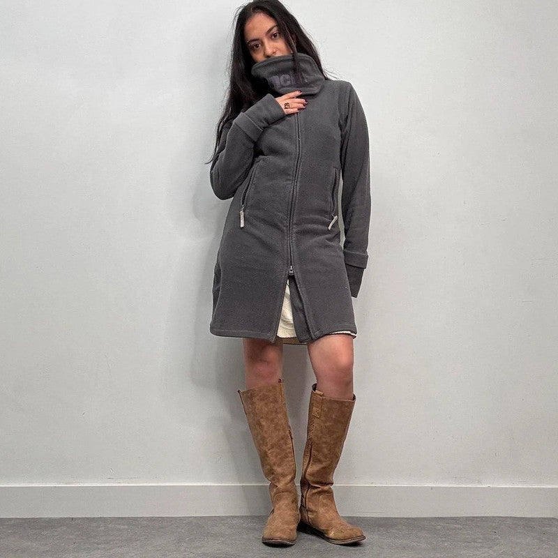 grey fleece long jacket cardigan