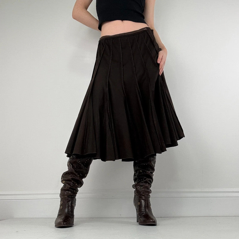 Brown pleated flared layered midi skirt