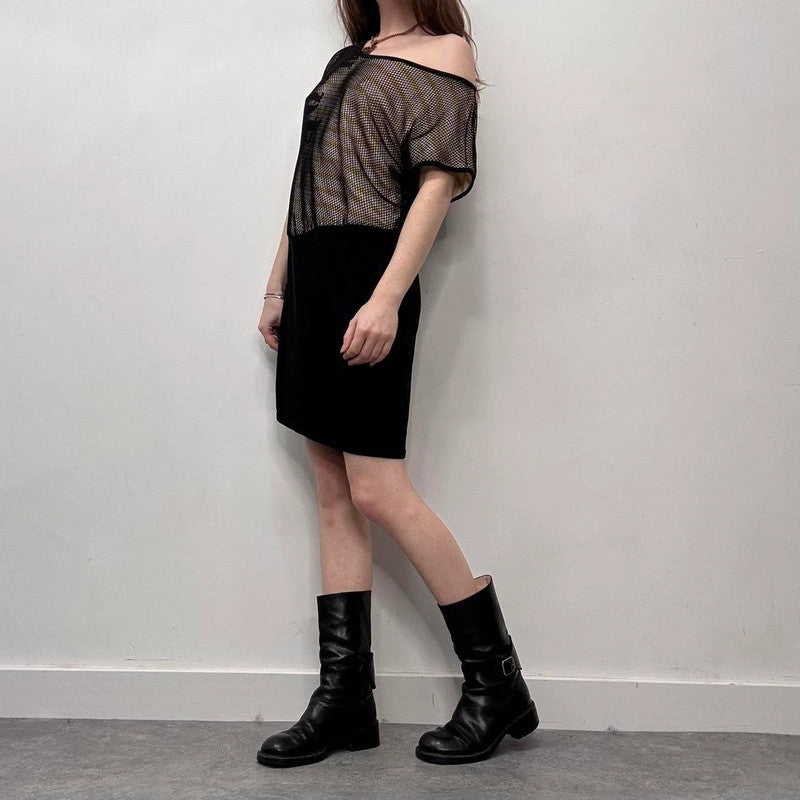 slouchy mesh graphic layered dress