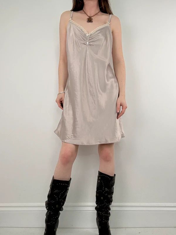 lace satin flared mini dress