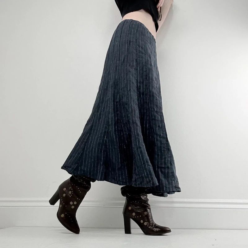 navy linen pinstripe maxi skirt