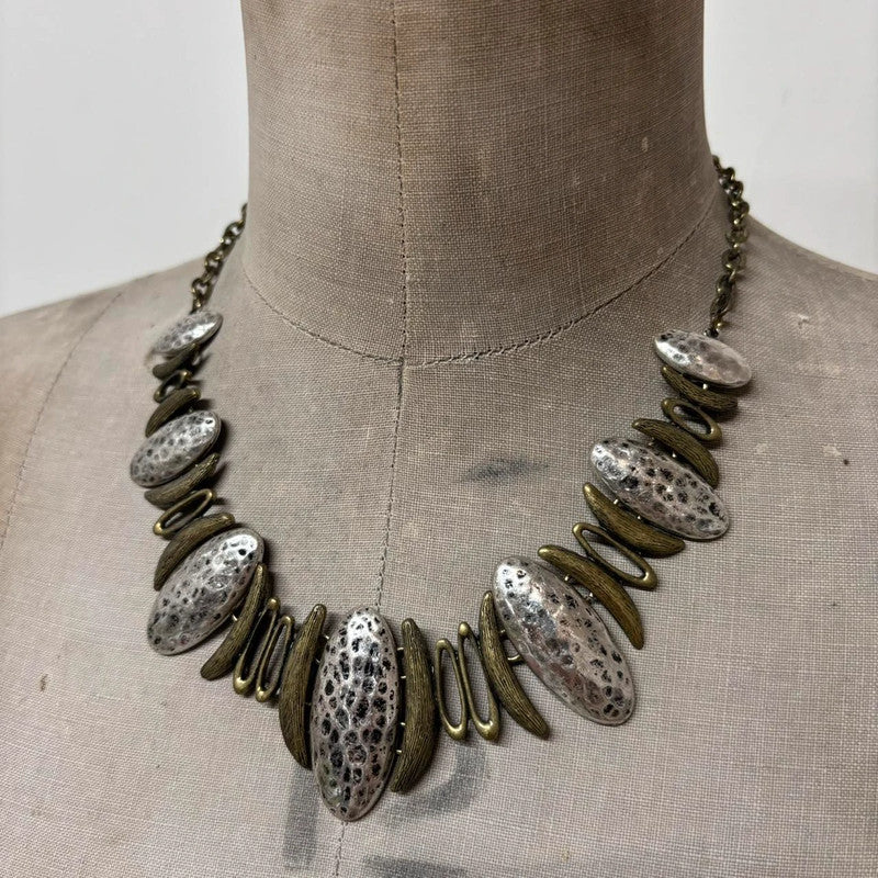 silver hammered abstract necklace
