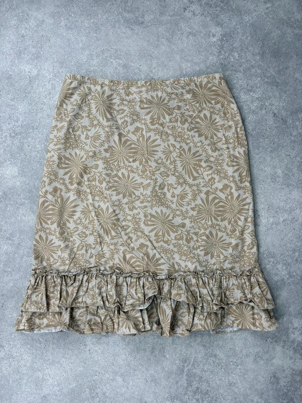 Beige floral double ruffle hem vintage skirt