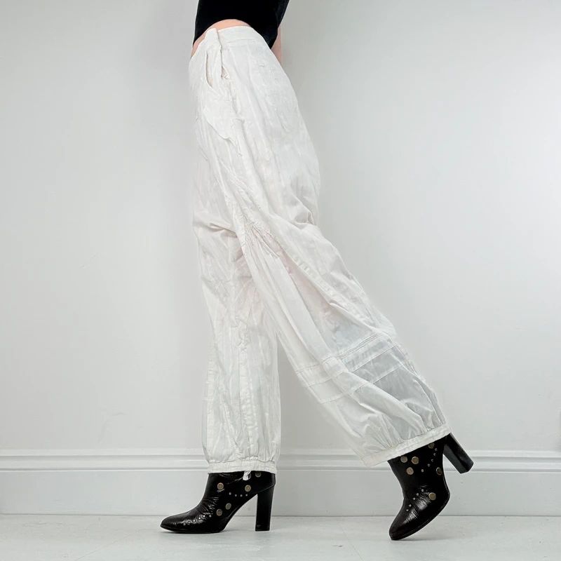 white cotton pleated puff bloomer trousers