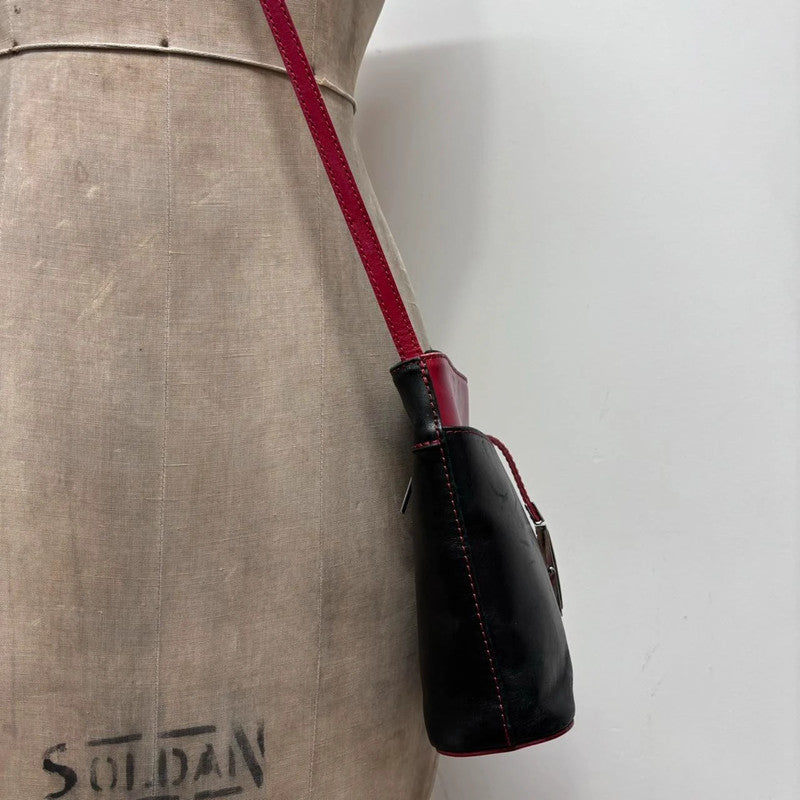 leather red and black crossbody bag