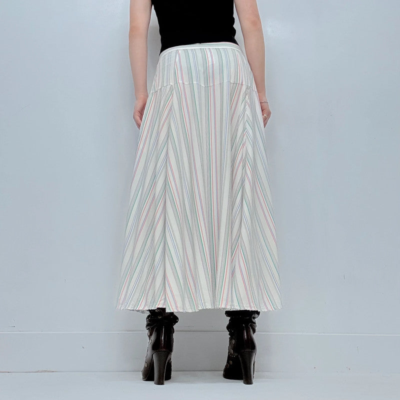 white flared pinstripe circle skirt