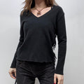 black wool knit fitted tassel jumper