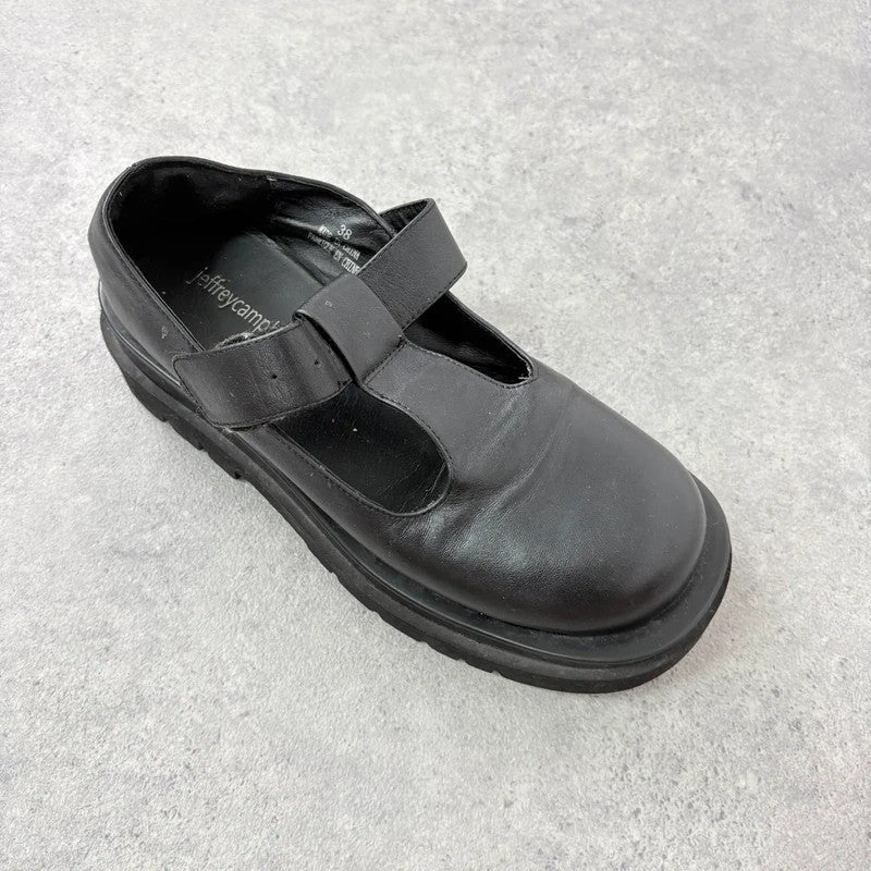 Black leather chunky Jeffrey Campbell Mary Jane loafers