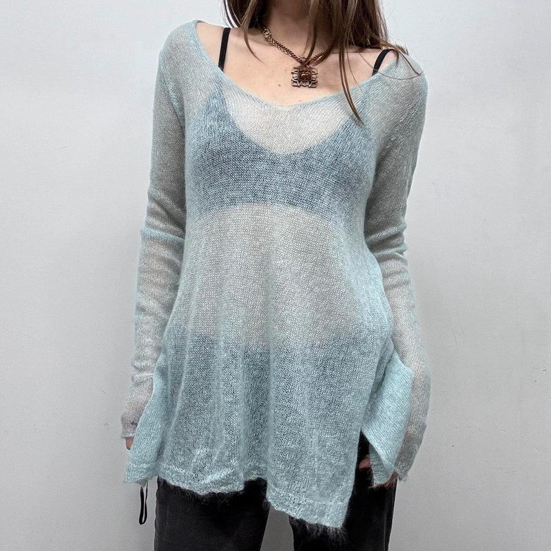 sheer knit mohair slouchy jumper