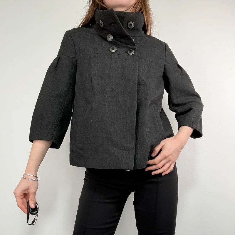 Grey structured boxy high neck jacket