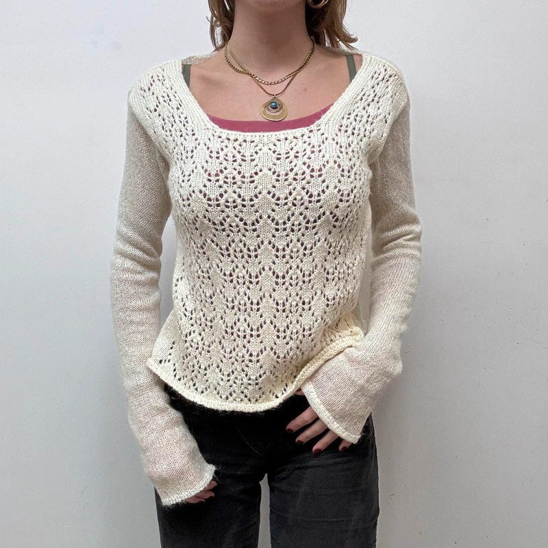 cream mohair sheer layered slouchy jumper