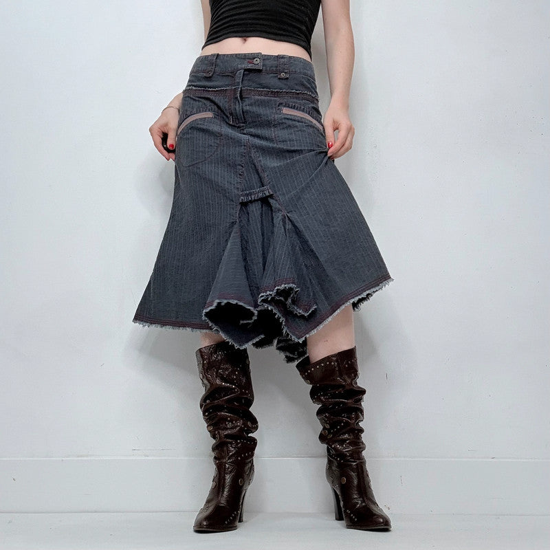 dark wash denim pinstriped structured skirt