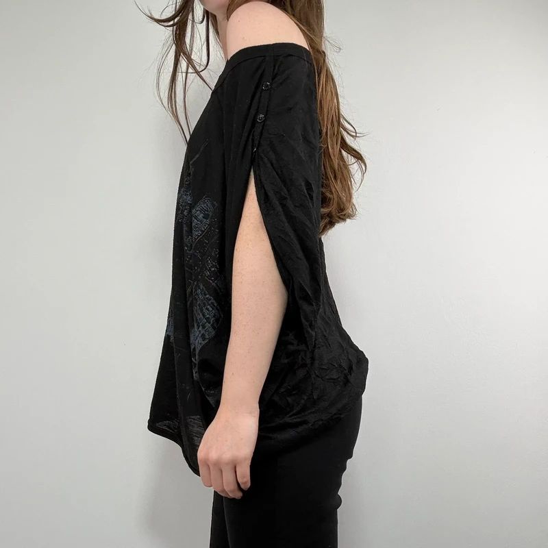 black graphic slouchy off the shoulder t-shirt