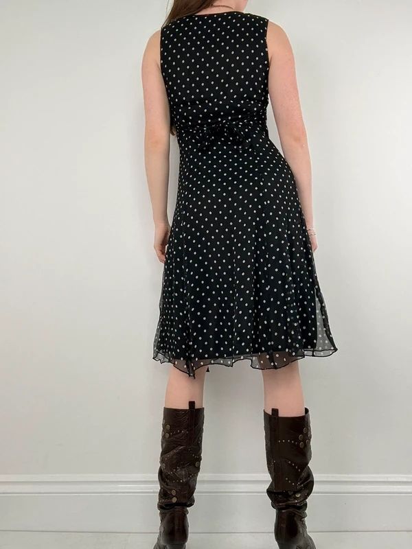 silk black and white polkadot slip dress