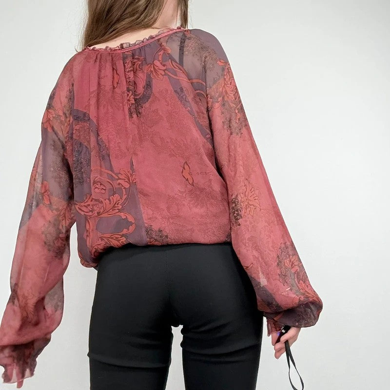 puff slouchy paisley burgundy blouse