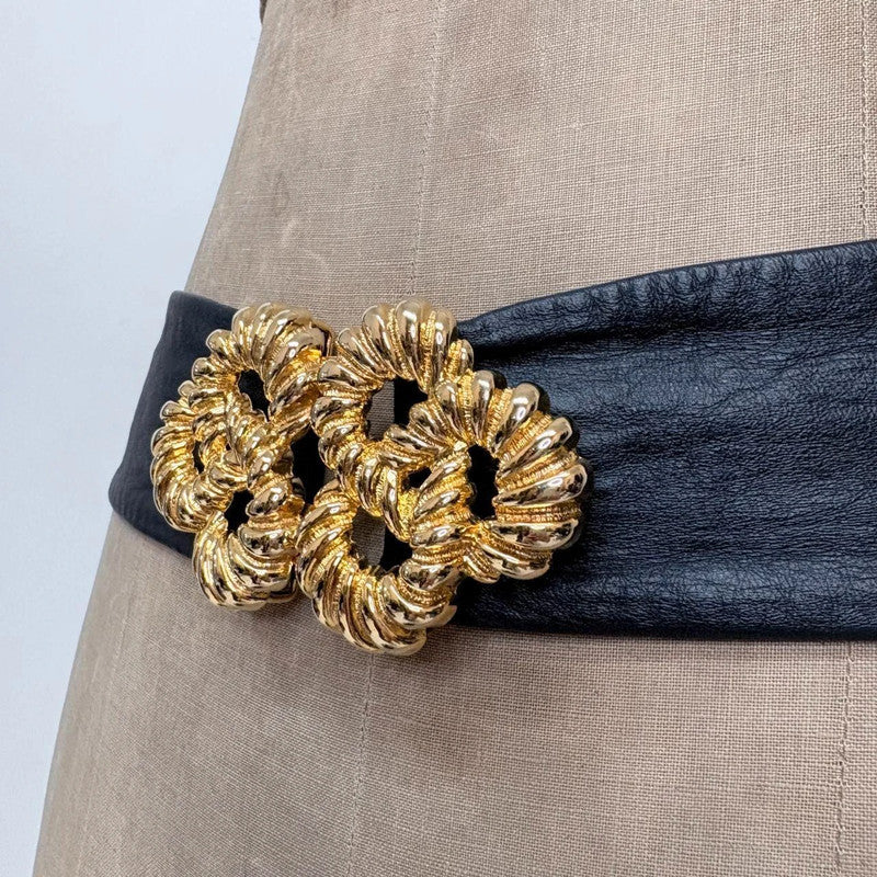 Navy leather gold buckle belt