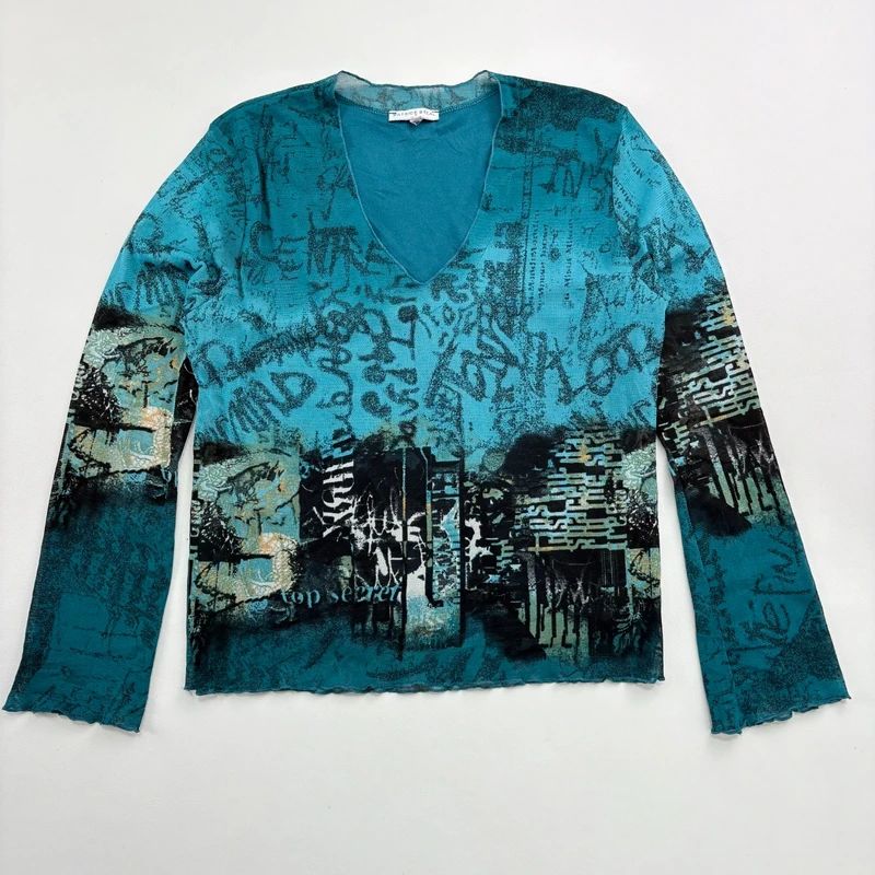 Graphic printed Grunge Mesh Top