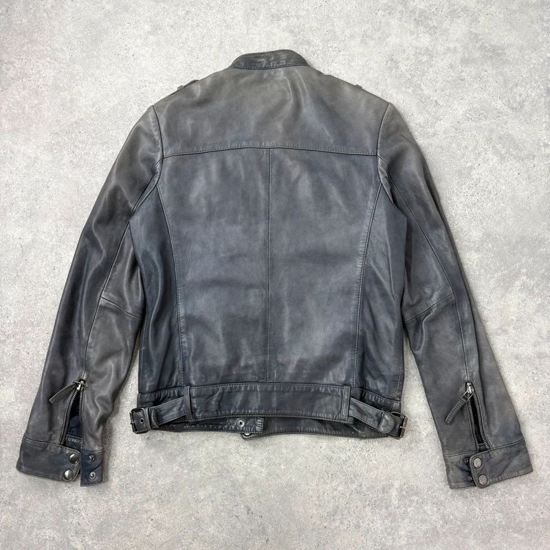 distressed leather boxy biker jacket