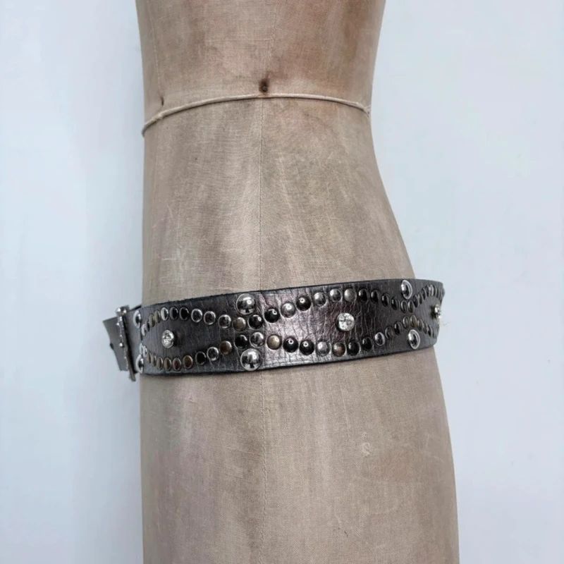 silver studded diamond leather belt