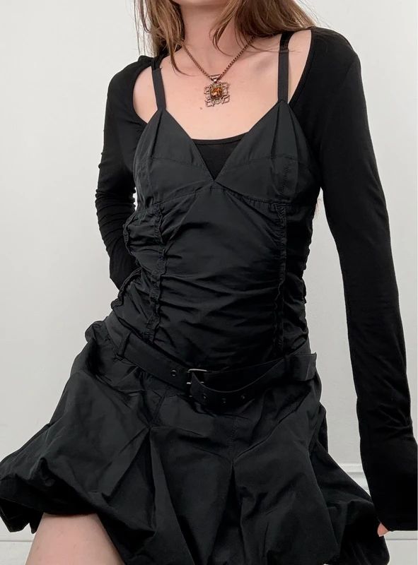 black grunge layered structured IKKS french midi dress