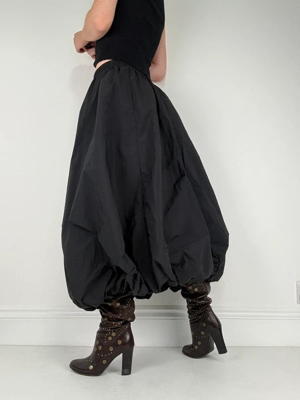 Black gathered puff balloon maxi skirt