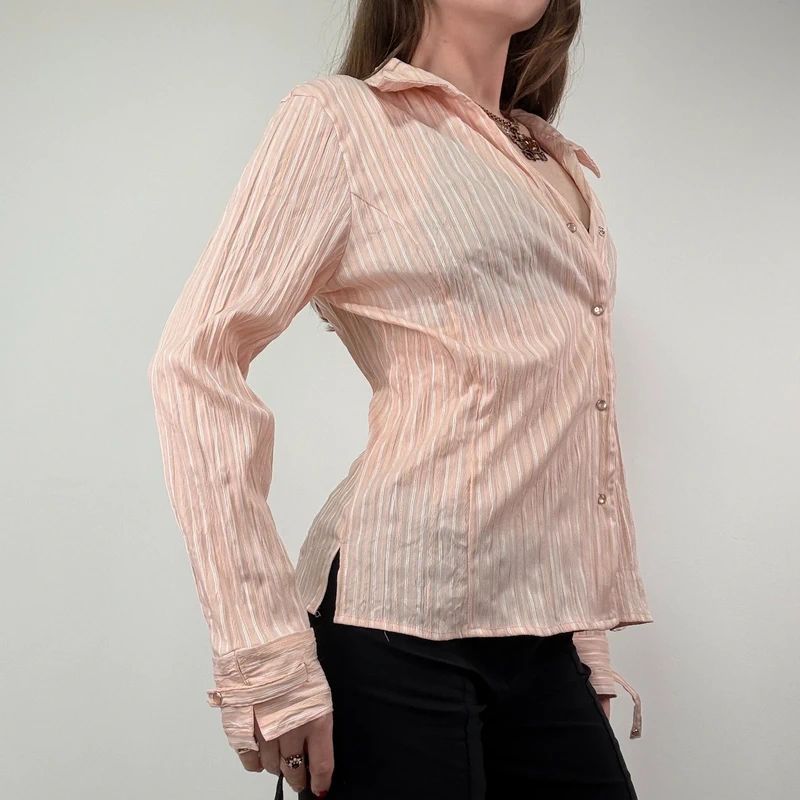 Pink Pinstripe Fitted Y2K Shirt