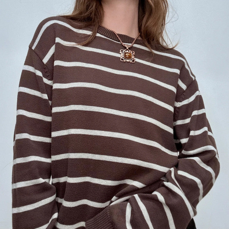 brown striped cotton knitted jumper