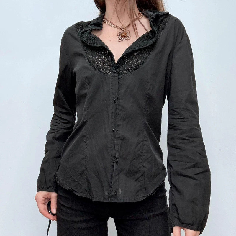 black flared lace shirt