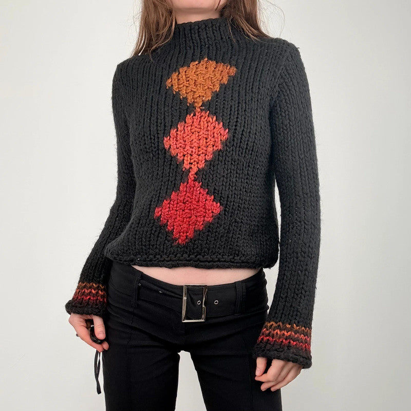 black cropped chunky knit argyle jumper