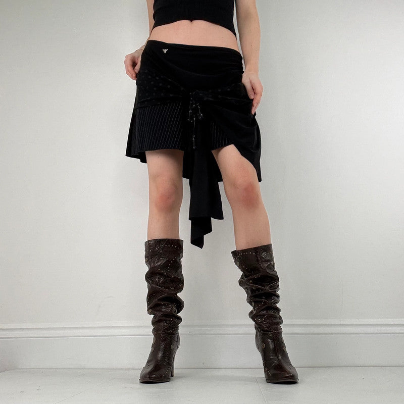 asymmetric black pinstripe polkadot skirt