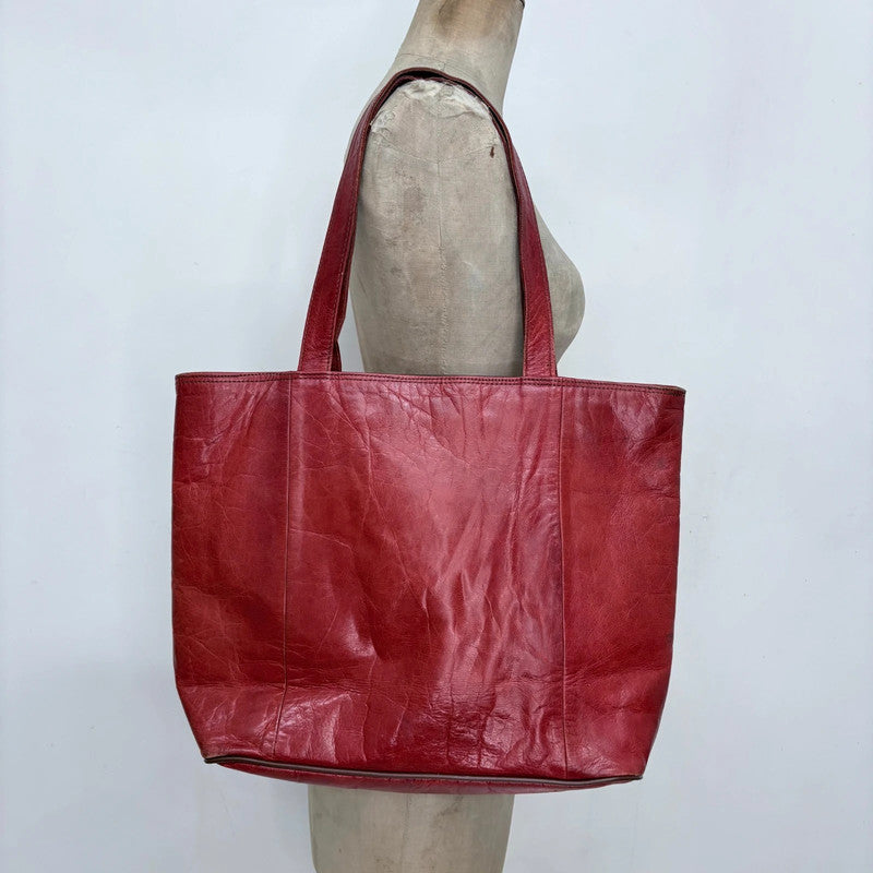 red leather tote bag