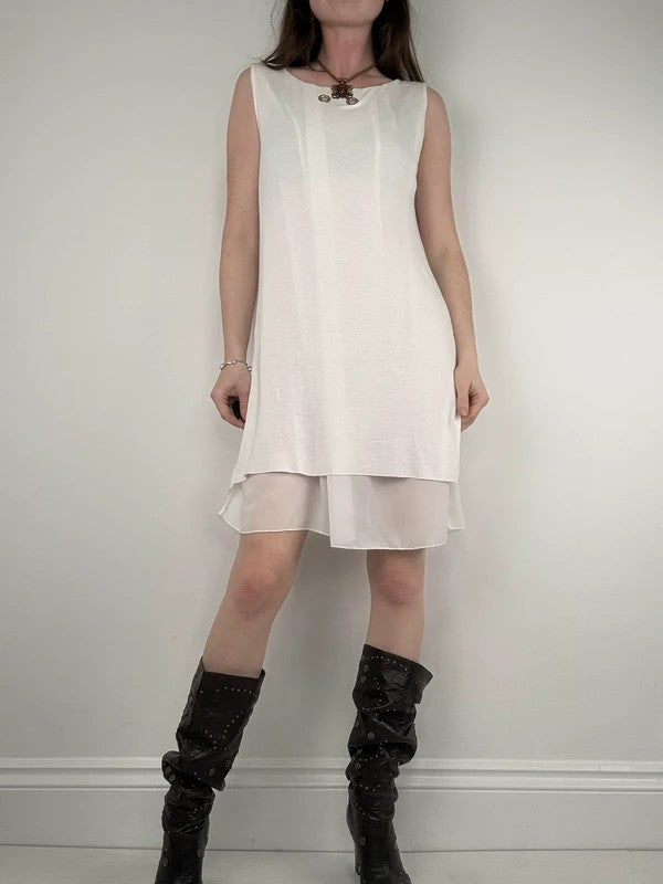 white a-line layered midi dress