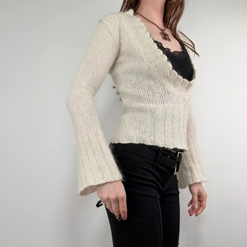 cream mohair knit slouch low neck jumper