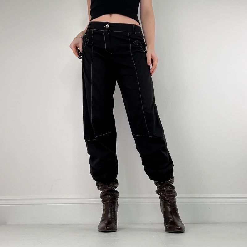 Black puff utility contrast trousers