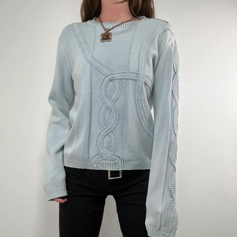 pale blue epaulette pleated embroidered jumper